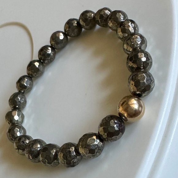 8mm Faceted Pyrite Stretch Bracelet with 14k Gold Filled Spacer - Picture 5 of 7